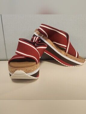 NWOB YELLOW BOX "AIRLEE"  Red/White Wedge Slingback Platform Sandal  Sz 7.5M